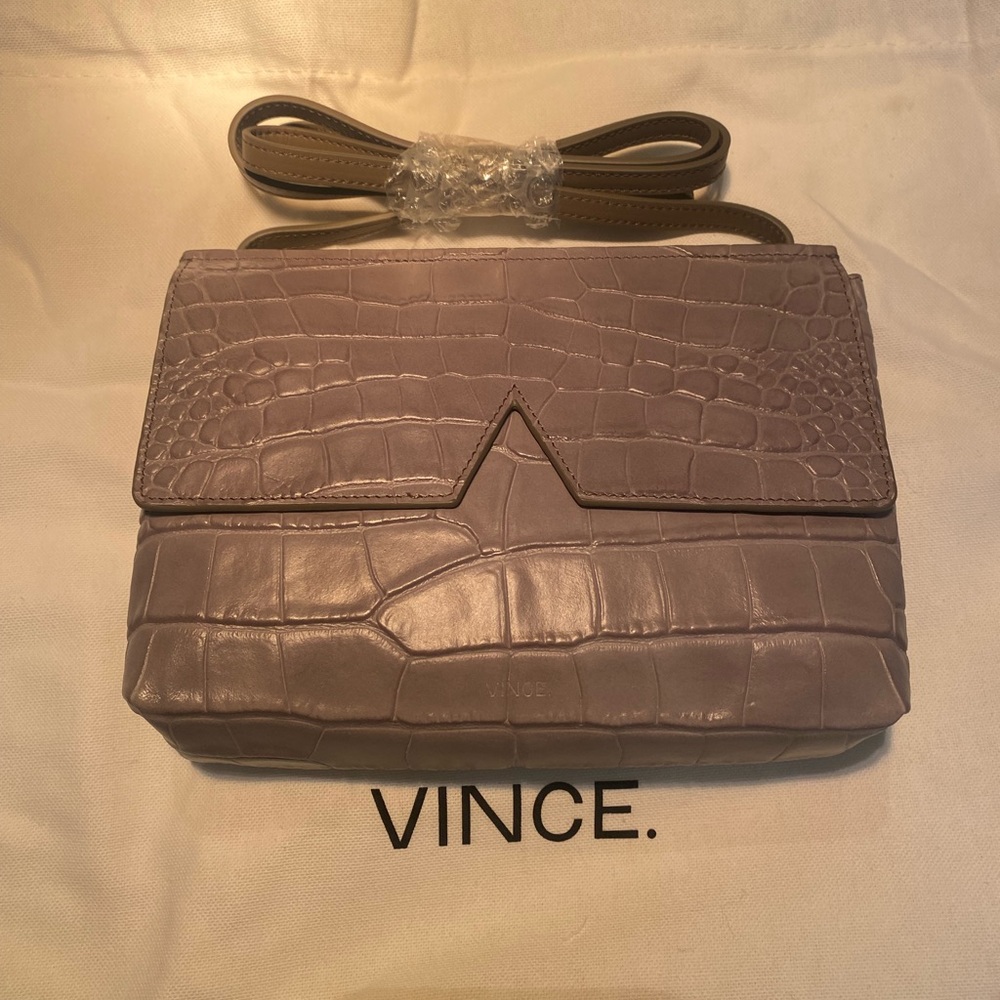New never worn grey Vince crocodile embossed clutch